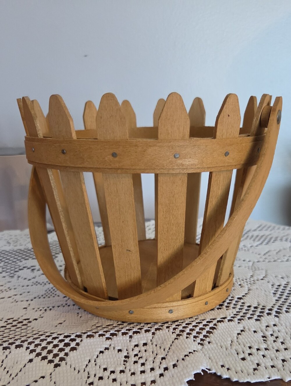 Longaberger Honey Brown Slatted Picket Style Wooden Basket Cottage Core